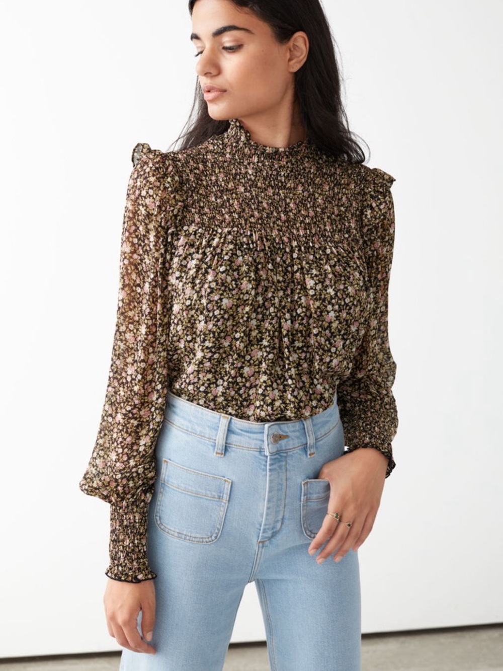 & Other Stories Sz S (36) Floral Cottage Ruffle Blouse
